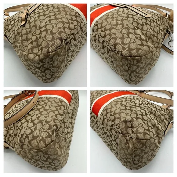 Coach Signature Varsity Stripe Medium Tote Bag – Khaki/Red – Style F27024 - Picture 7 of 16